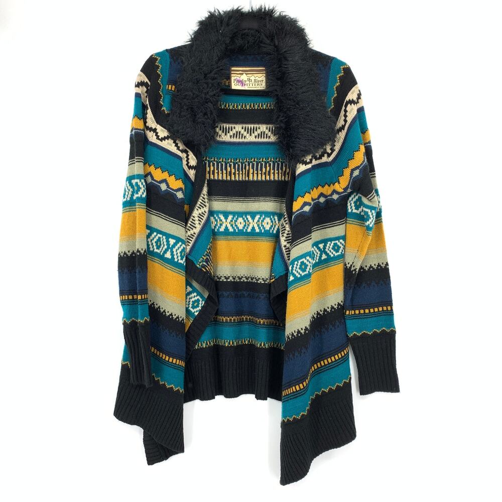 Powder River Outfitters By Panhandle Slim Cardigan Sweater Sz M Faux Fur Collar